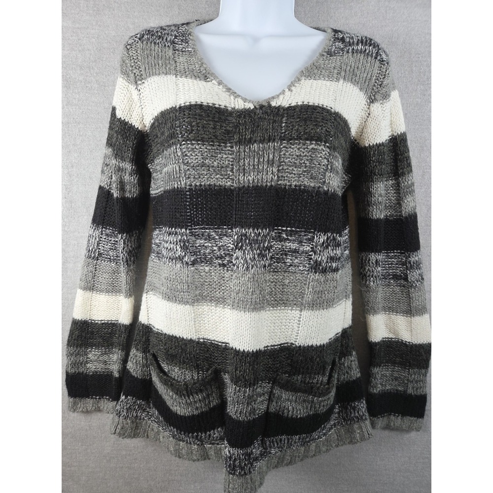 WET SEAL Vintage Y2K Knit Striped Sweater Size M Long Boho Pockets Whimsigoth